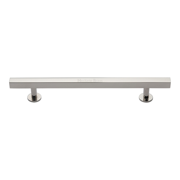 C4760 128-PNF • 128 x 191 x 11 x 19 x 32mm • Polished Nickel • Heritage Brass Square Bar Round Foot Cabinet Pull Handle